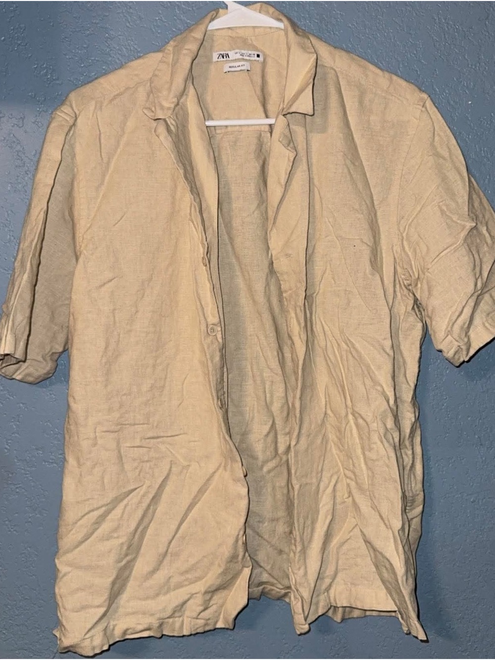 Zara Men's Short-Sleeve Button-Down Shirt - Light Beige